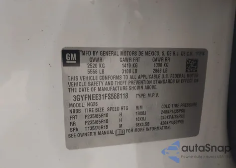 2015 Cadillac Srx Luxury Collection z USA, uszkodzony, nr VIN 3GYFNEE31FS568118